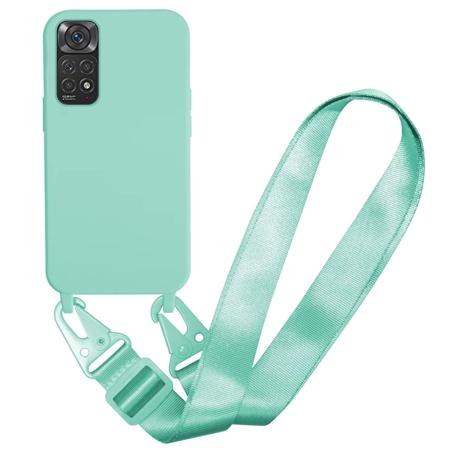 SLWYF Compatible with Xiaomi Redmi Note 11 4G/Note 11S Case, Liquid Silicone Protective Phone Case with Strap Adjustable Neck Cord Necklace Soft Cover Crossbody Lanyard for Redmi Note 11S, Mint Green