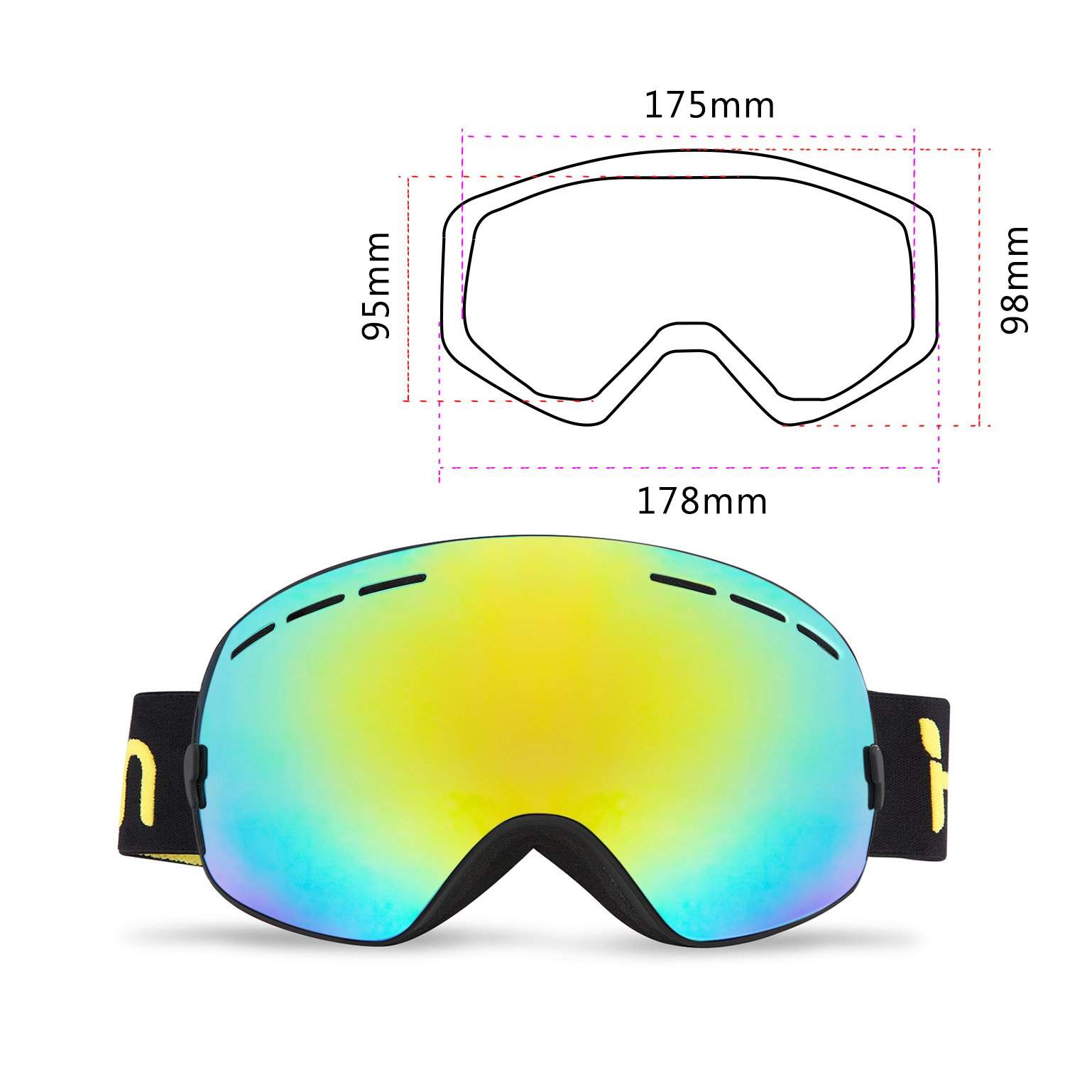 HAMSWAN Otg Ski Goggles, Snowboard Goggles Anti-fog UV400 Protection Detachable Double Lens Snow Goggles for Men, Women & Youth