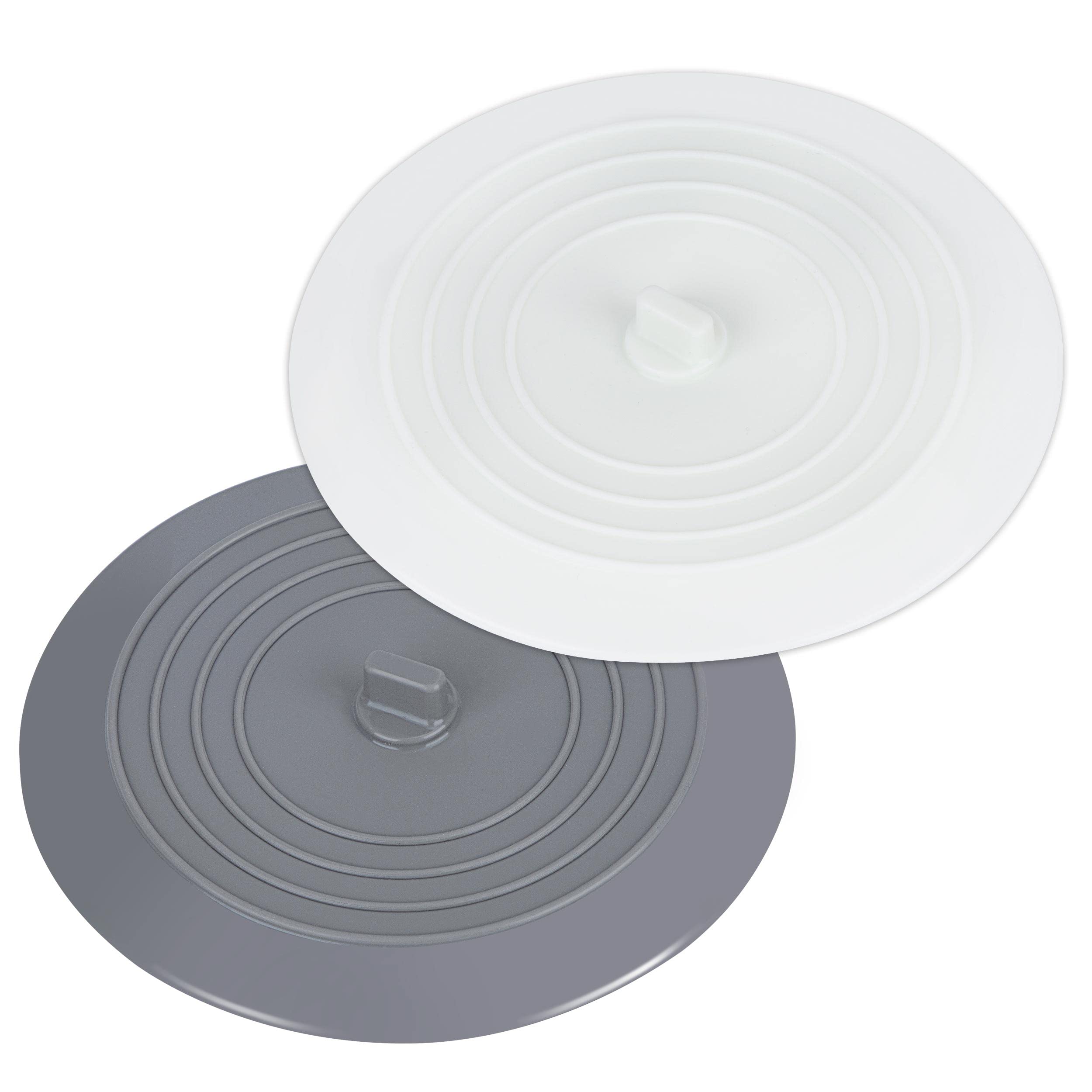 Silicone Tub Stopper, Drain Stopper Universal Bathtub Plug, 6 Inches Recyclable Sink Plug Drain Cover for Kitchen, Bathroom, Laundries, White and Gray (2 Pack)