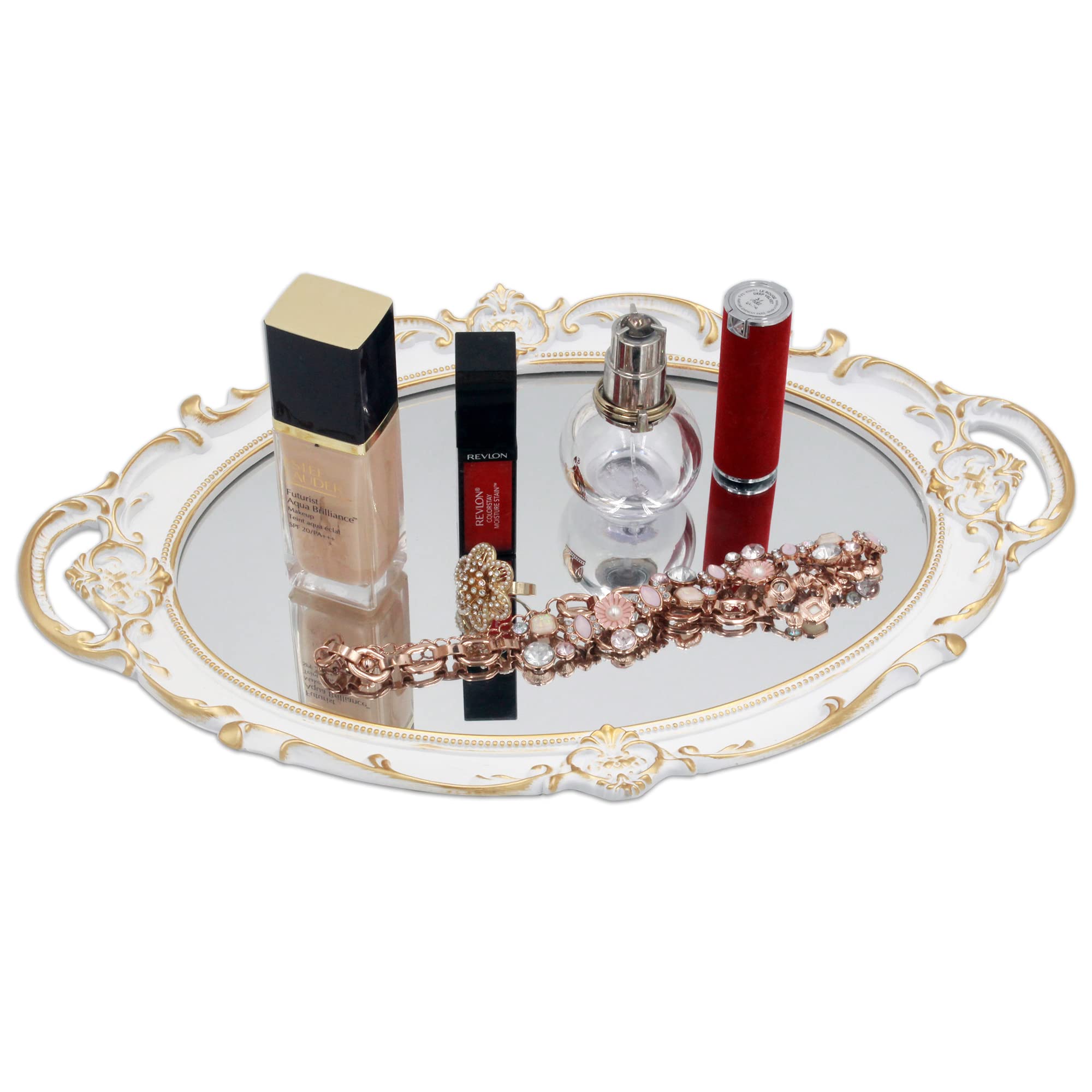 Funerom Vintage Decorative Oval Tray - 36.8 x 25.4 cm Antique White Bathroom Serving Tray — image 1