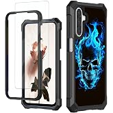 RAUEDWDJS for Samsung Galaxy A17 5G Case with Tempered Screen Protector,Heavy Duty Hard PC & Soft TPU Bumper Shockproof Protective Phone Case for Samsung A17,Blue Skull