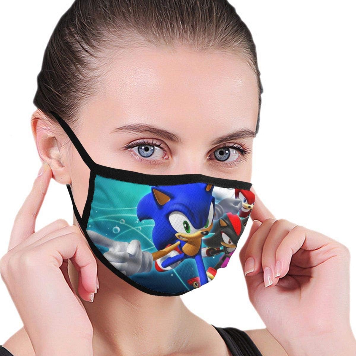 PX SHOPPING STREET Reusable Mouth Mask for Kids Teens, Sonic The Hedgehog and Friends Movie Poster Face Masks with Elastic Ear Loops, Hypoallergenic Hiking Cold Weather Funny Warm Masks