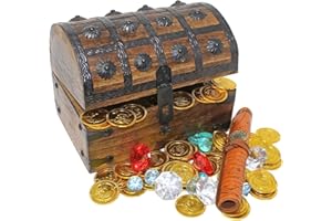 Nautical Cove Wooden Pirates Treasure Chest Box Pirate Treasure Map and Gold Coins/Gems