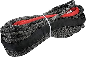 LuckyHigh 95ft x 3/8" Synthetic Winch Rope 20500LBs Winch Line Cable with Red Protective Sleeve Compatible with ATV UTV Truck