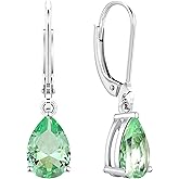 YL 925 Sterling Silver Teardrop Dangle Drop Earrings for Women 7x10 MM Solitaire Birthstone Leverback Jewelry