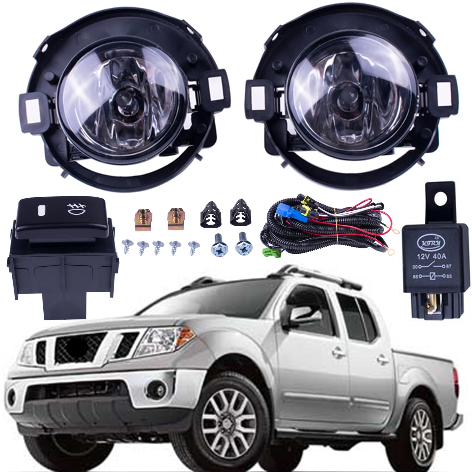 Photo 1 of Prefer Warehouse One Set Fog Light Lamps + Brackets + Switch + Wiring Compatible With Nissan Frontier 2010-2019 & Xterra 2005-2015 Replaces NI2590102 DS684-B0000 26150-EA025 P14899CAPA, black