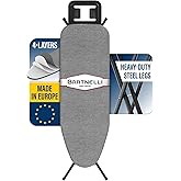 Bartnelli by Rorets Ironing Board Made in Europe | Iron Board with 4 Layered Cover &amp; Pad, Height Adjustable up to 36" Features A Safety Iron Rest, 4 Steel Legs, for Laundry Room or Dorm Use (43x13)