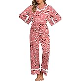 Jusfitsu Women's Silk Satin Pajamas for Women Set Long Sleeve 2 Piece Cute Ruffle Button Down Pjs Sets Soft Loungewear