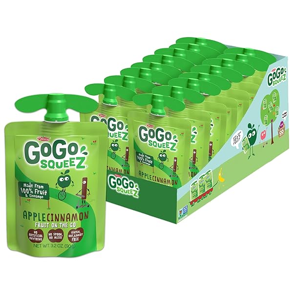 GOGO SQUEEZ APPLESAUCE AND FRUIT PUREE, APPLE CINNAMON, 3.2 OZ UNSWEETENED FRUIT SNACKS FOR KIDS, GLUTEN FREE, NUT FREE AND DAIRY FREE, RECLOSEABLE CAP, BPA FREE POUCHES