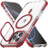 Nvollnoe for iPhone 16 Pro Max Case Compatible with MagSafe Military Grade Shockproof Heavy Duty Protective Adjustable Kickstand Ultra Clear Magnetic Phone Case for iPhone 16 Pro Max(Red)