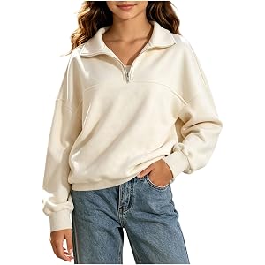 Girls Half Zip Sweatshirt Fleece Lined Quarter Zip Pullover Sweatshirts | Comfy Preppy Sweatshirts, Solid Drop Shoulder Pullo