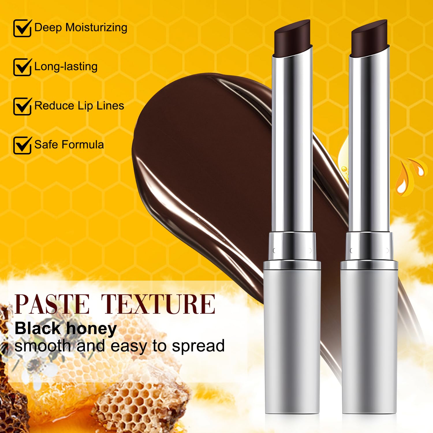 Honey noir - Black Honey Lipstick for Women, Natural Glossy Lips Balm, Nourishing and Hydrating Lip Gloss for All Skin Tones (black+black, 2)