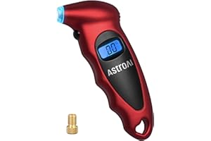 AstroAI Digital Tire Pressure Gauge 0-150PSI, Accurate in 0.1 Increments, Stocking Stuffers with Backlit LCD and Presta Valve Adaptor, 4 Units of Measurement for Car Truck Bicycle, Red