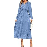 Simplee Womens Casual Long Sleeve Dress Fall Elegant Wedding Guest V-Neck Maxi Floral Dresses 2025 Trendy