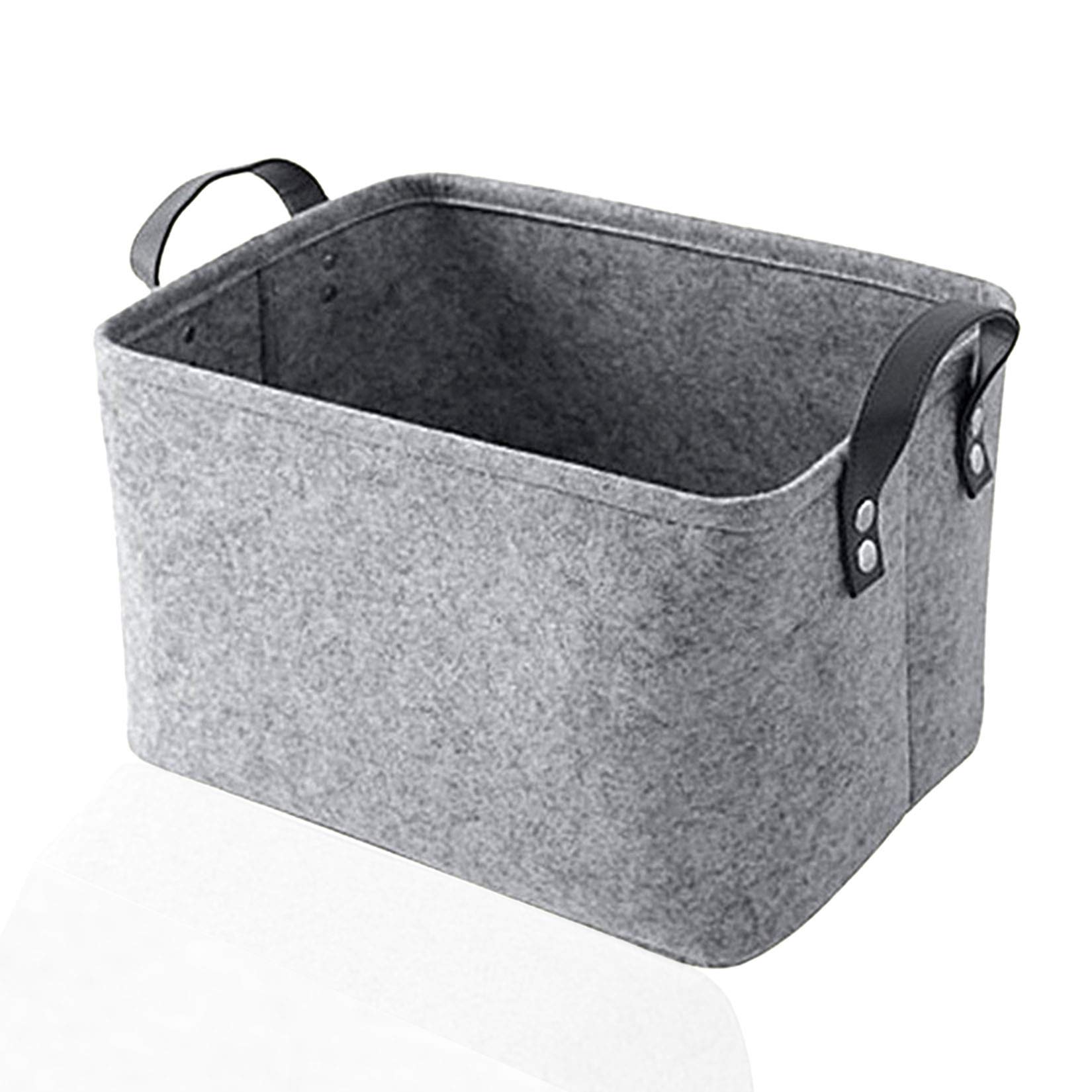 TRAMILY Felt Storage Basket Storage Bins Organizers，Collapsible Storage Box with Handles for Clothes Storage, Toys, Clothes, Office Products and Other Sundries (Grey L)