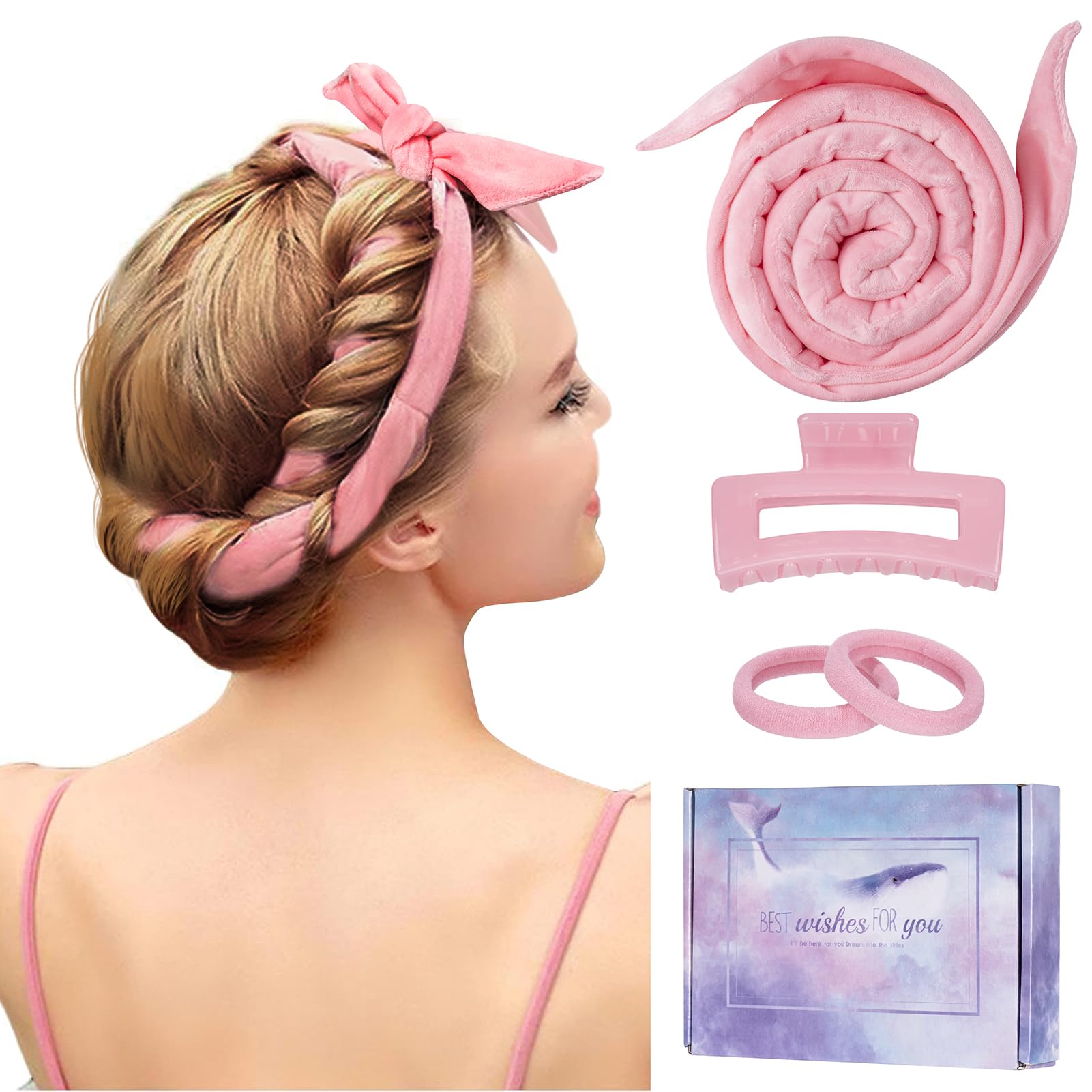 Photo 1 of *Missing items/Only headband* Upgraded 60" Extra Long Soft Heatless Hair Curlers to Sleep In, No Heat Hair Rollers (Pink)