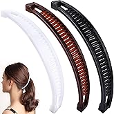 YALOJE 6pcs Banana Hair Clips for Women, Non-Slip Hair Claws with Double Combs, Vintage Hairpin Thick Long Curly Hair Styling Accessories for Daily, Party - Black, Brown, White (Smooth Edge)