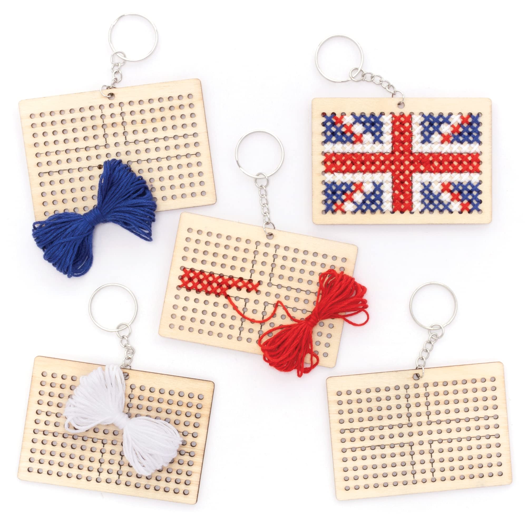 Baker Ross PJ115 Union Jack Keyring Kit for VJ Day 80th Anniversary - Pack of 5, British Themed Sewing Craft Kit for Kids