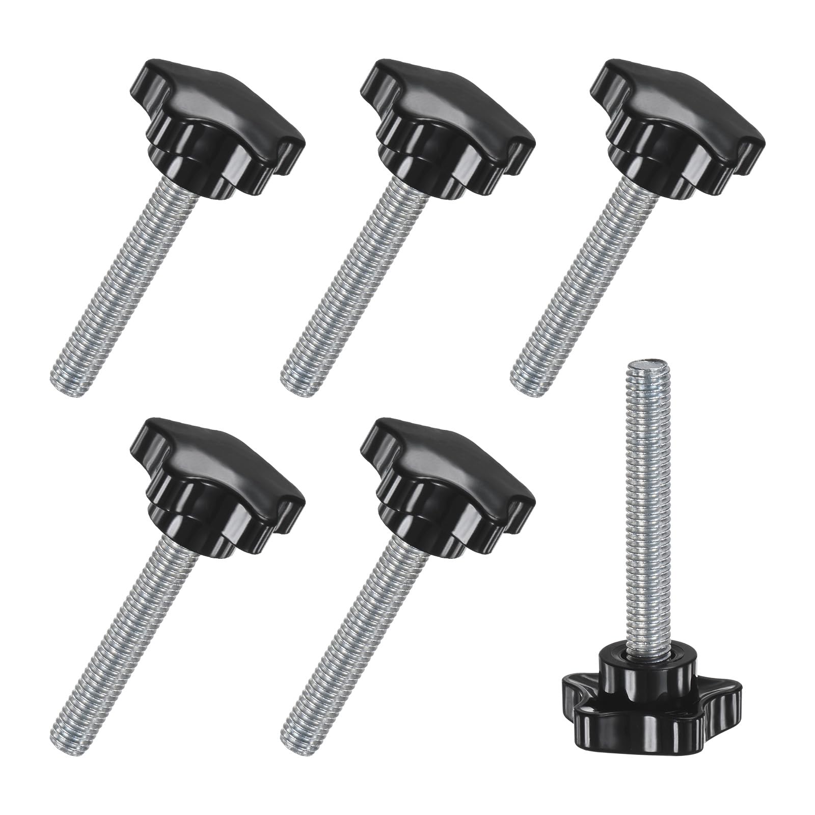 M METERXITY 6-Pack Star Clamping Knobs, M10x60mm Male Thread Hand Tightening Screw for Machinery/Electronic/Furniture/Umbrella Base, Machine Handle Replacement [39mm, Black]