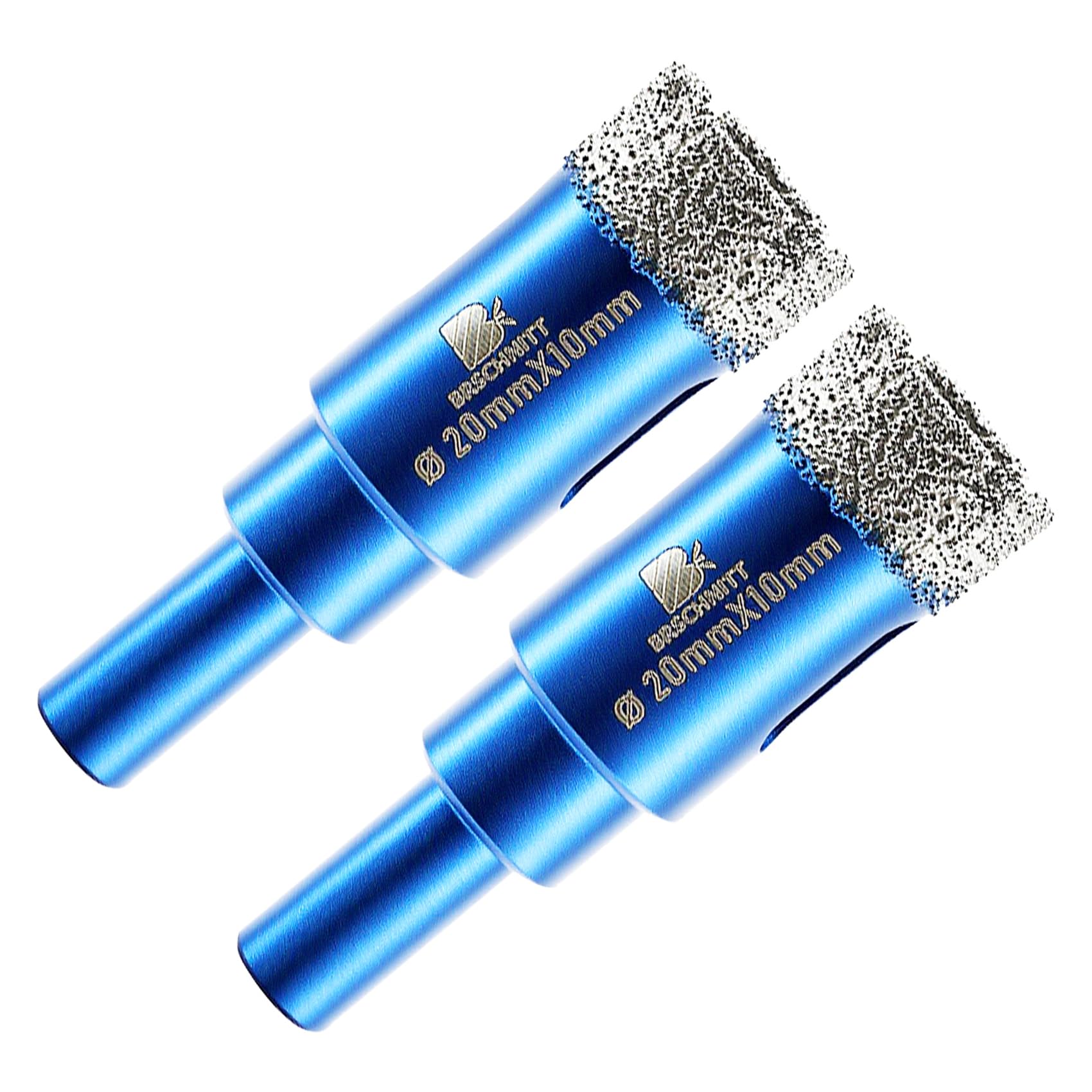 Dry Diamond Drill Bit Set,BRSCHNITT 2pcs (20mm) Diamond Hole Saw Core Drill Bit with Round Shank for Porcelain Tile Ceramic Stone Granite Marble,Round Shank Dry Drilling Diamond Core Drill Bit Kit
