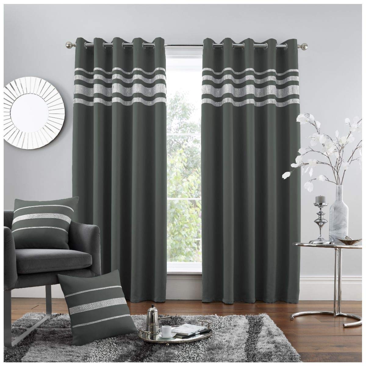 GC GAVENO CAVAILIA Premium Quality Eyelet Kendal Blackout Curtain, Easy Care Ring Top Living Room Décor, 66x54Cm, Charcoal, 100% Polyester, 66x58