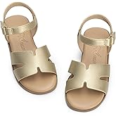 Athlefit Girls Sandals Kids Open Toe Flat Sandals Ankle Strap Dress Shoes for Toddler Little Big Kid