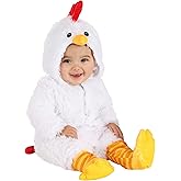 Infant Fluffy Chicken Halloween Costume | Baby Romper and Leggings with Attached Booties | Baby Chicken Outfit for Dress-Up
