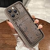 MOWIME Compatible with iPhone 15 Pro Max Case with Card Holder, Daisy Floral Shockproof Soft TPU Protective Cover Women Girls, Anti Scratch Wallet Case for iPhone 15 Pro Max 6.7 Inch, Brown