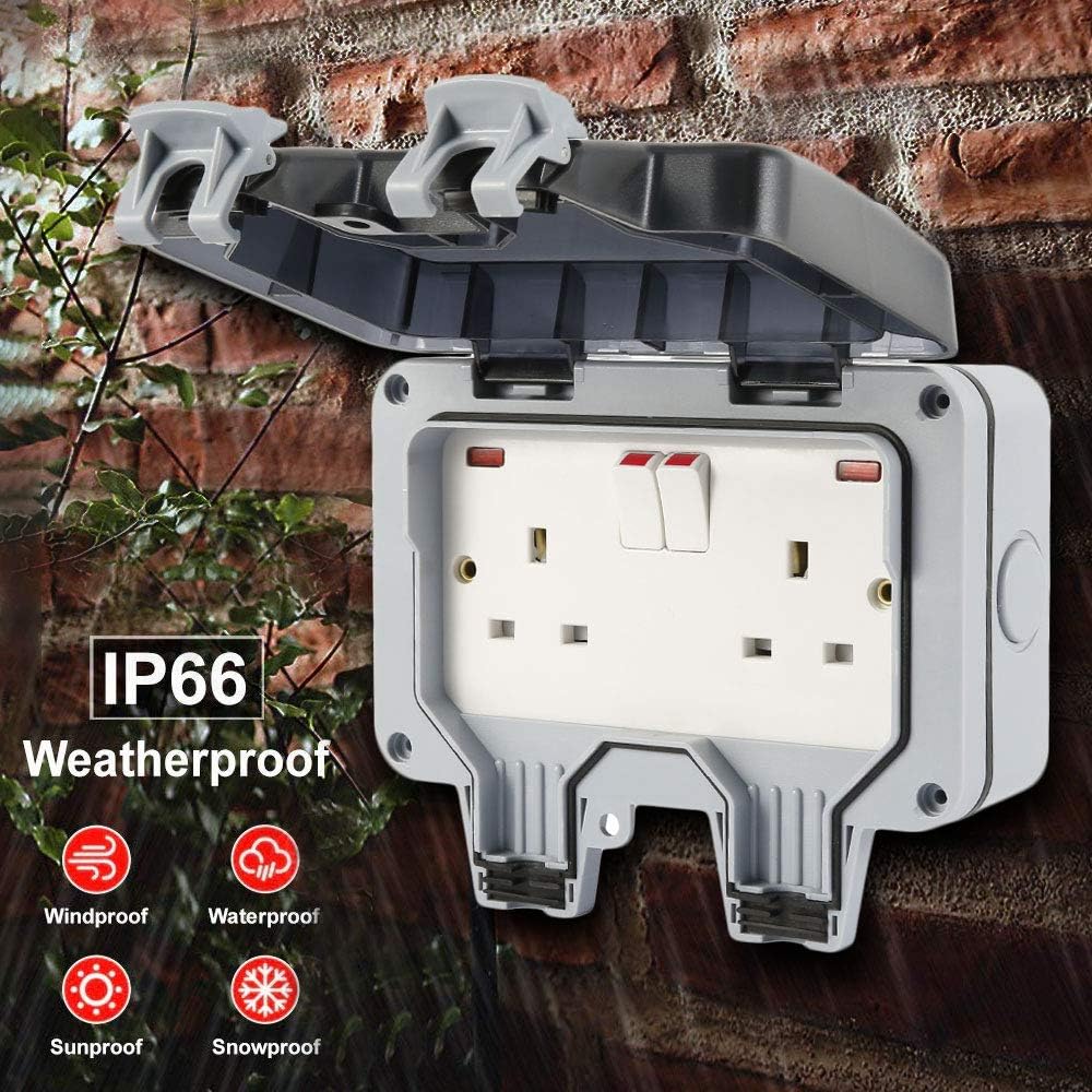 Outside Sockets Waterproof Double Socket, Switched Power Socket IP66 ...