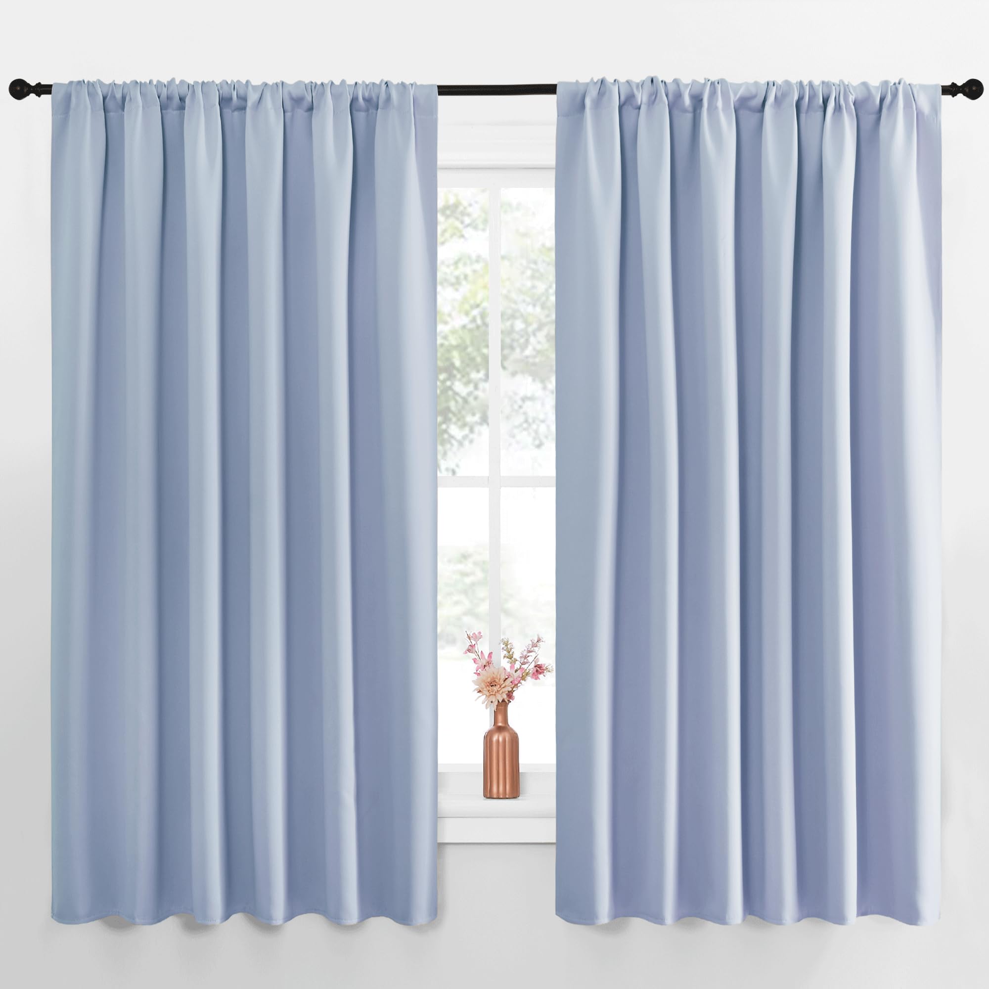 NICETOWN Blackout Curtains for Bedroom, Blackout Curtain Panels, Vintage Blue, 1 Pair, 70 by 63-inch, Window Treatment Energy Saving Thermal Insulated Solid Rod Pocket Blackout Drapes/Draperies Image