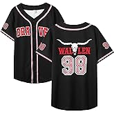Women 98 Baseball Jersey Cow Skull Graphic Rhinestone Shirts Fan Tshirts Country Music Short Sleeve Tops