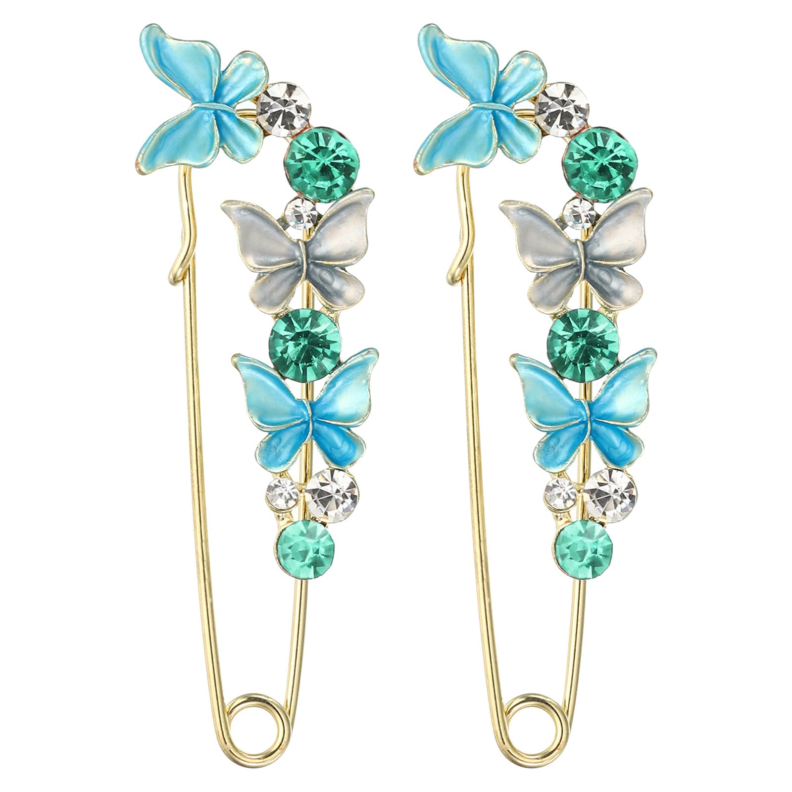 PATIKIL Butterfly Crystal Safety Decorative Pins Brooch Clip Clasp Pin, 2Pcs Anti Exposure Enamel for Women Sweater, Shawls, Collars, Dress Blue