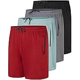 Real Essentials 4 Pack: Men's Mesh 5" Athletic Zipper Shorts Workout Gym Running Basketball (Available in Big & Tall)