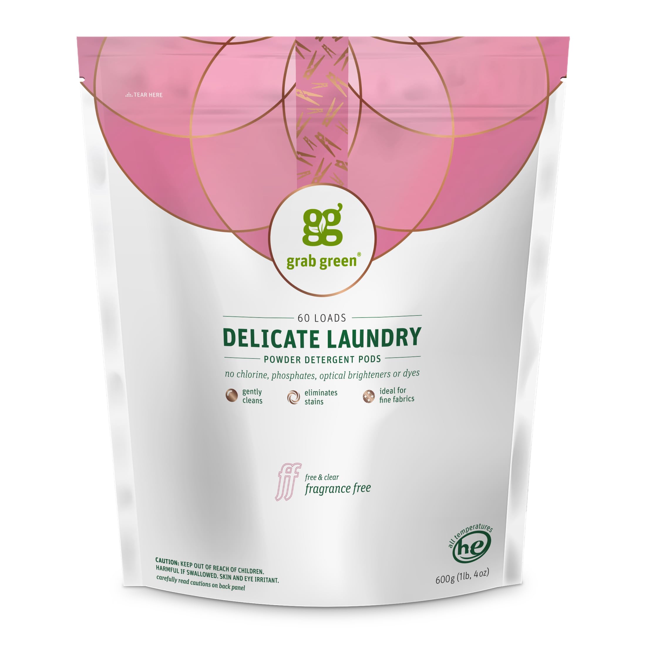 Photo 1 of Grab Green Delicate Laundry Detergent Pods, 60 Count, Fragrance Free, Plant and Mineral Based, Superior Cleaning Power, Stain Remover, Brightens Clothes