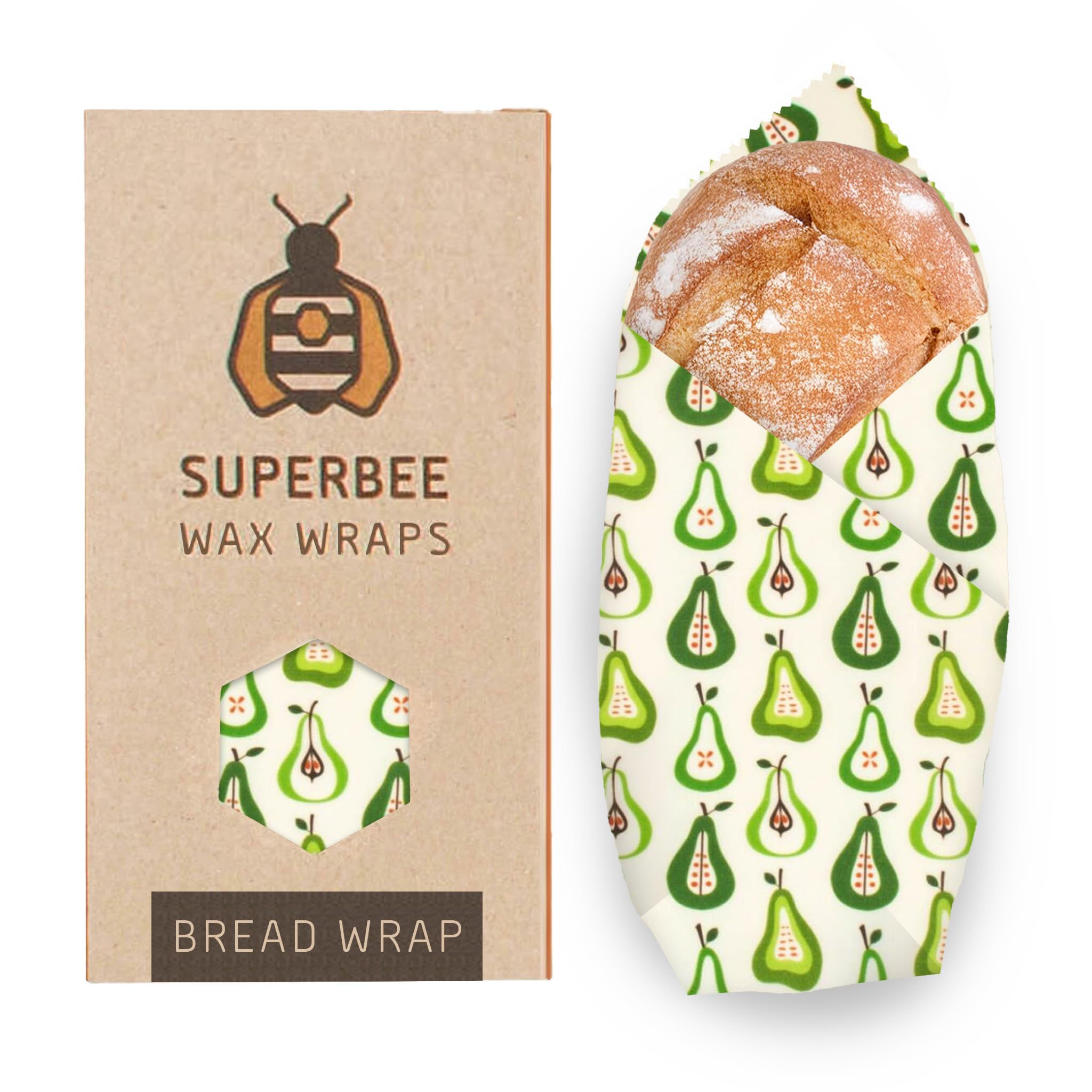 SuperBee Beeswax Wraps | XXL Breadwrap – Reusable Beeswax Wraps for Food, Zero Waste Food Wraps, Cling Film (Pears)