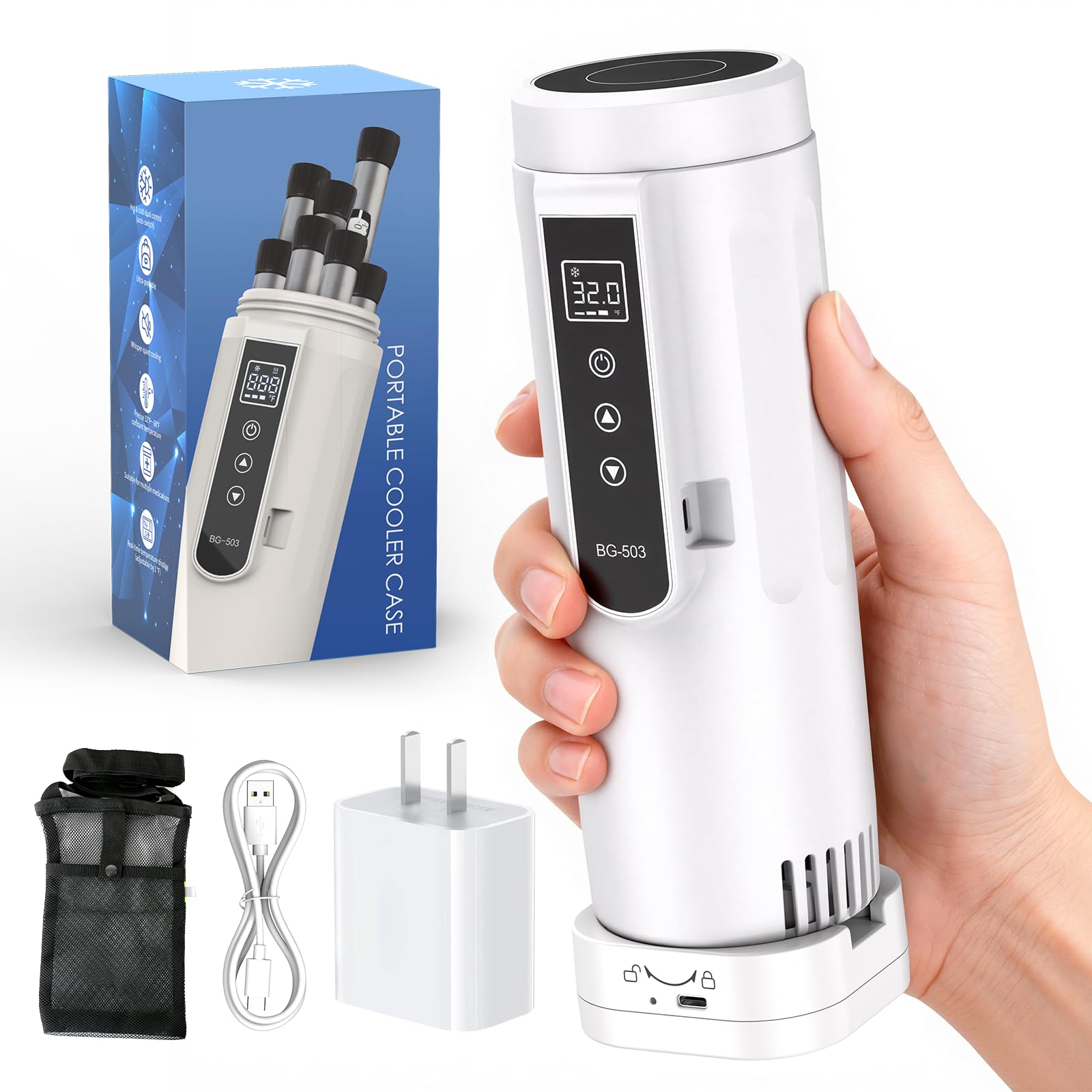 Photo 1 of Hopelake Insulin Cooler Travel Case, Portable Insulin Refrigerator(4-7 Pens), Medication Travel Cooler with Temp Display(32?-68?), USB Charging/Dedicated Backup Power/Portable Cup Sleeves