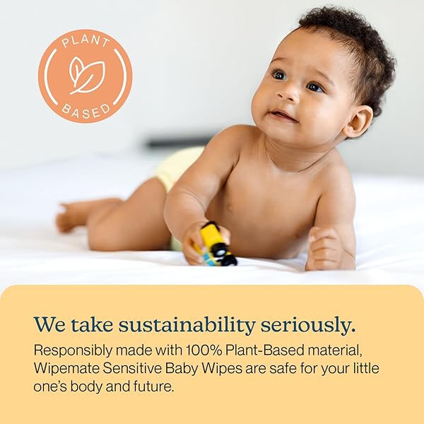 WIPEMATE EWG-VERIFIED PREMIUM BABY WIPES, 99% WATER-BASED, PLASTIC-FREE, ULTRA-SOFT PLANT-BASED WIPE, CHLORINE/ALCOHOL-FREE, PH-BALANCED, HYPOALLERGENIC CRUELTY-FREE WITH DURABLE FLIP-TOP LID 480-CT
