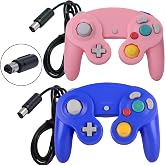 ONE250 2 Pack Classic Shock Joypad Wired Controller, Compatible with Wii NGC Gamecube Game Cube (Blue &amp; Pink)