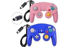 ONE250 2 Pack Classic Shock Joypad Wired Controller, Compatible with Wii NGC Gamecube Game Cube (Blue & Pink)