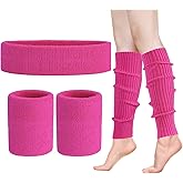 Leg Warmers for Women 80s Headband Wristbands Neon Leg Warmers Set for Sport Yoga - 80s Workout Clothes 90s Outfit for Women