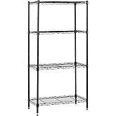 �鶹�� Basics 4-Steel Wire Storage Rack, Adjustable, Sturdy, Easy Assembly, 13.4"D x 23.2"W x 48"H, Black