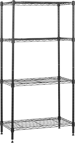 Amazon Basics 4-Shelf Steel Wire Storage Shelves for Garage, Adjustable Metal Shelving Unit, 200 lbs Per Shelf, 23.2" W x 48" H x 13.4" D, Black