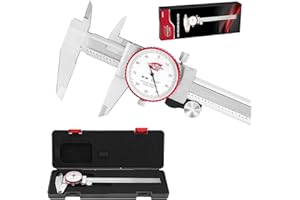Standard Gage 0-6" Range SAE Dial Caliper Measuring Tool, Analog Precision Micrometer Caliper ±0.001" Accuracy, Manual Mechanical Metal Stainless Steel Measuring Dial with 4-Way Measurements
