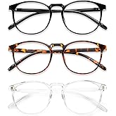 Przene 3 Pack Blue Light Blocking Glasses Women/Men,Retro Round Computer Glasses Anti Eye Strain/UV/Glare, Gaming Glasses. (Black/Crystal/Amber)