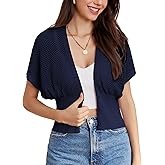 GRACE KARIN 2026 Women Short Sleeve Crochet Cardigan Summer Draped V-Neck Bolero Shrug Sweater Hollow Out Beach Cover Up