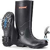 Showave Steel Toe Rubber Work Boots for Men Waterproof Durable Concrete Boots for Hunting Manufacturing Construction
