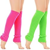 Neon Leg Warmers 80s Leg Warmers for Women 2 Pair Neon Retro Women Adult Ribbed Knitted Legs Warmer Crochet Y2K Fashion Yoga Party Sports Accessories for Ice Skating Rose Red Fluorescent Green