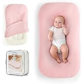 Freelooper Baby Lounger, Suitable for Newborns 0-24 Months, Infant Lounger for Home and Travel, Soft Cotton and Breathable, Nest Lounger, Newborn Babies Essentials Gifts(Lovely Pink)
