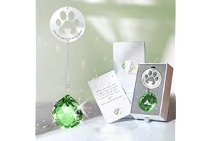 Mooncraftlogy Dog Memorial Gifts for Loss of Dog, Unique Pet Sympathy Gift Idea, Green Crystal Ball Window Suncatcher for Remembrance, Rainbow Paw Print Hanging Cat Passing Away Bereavement Present