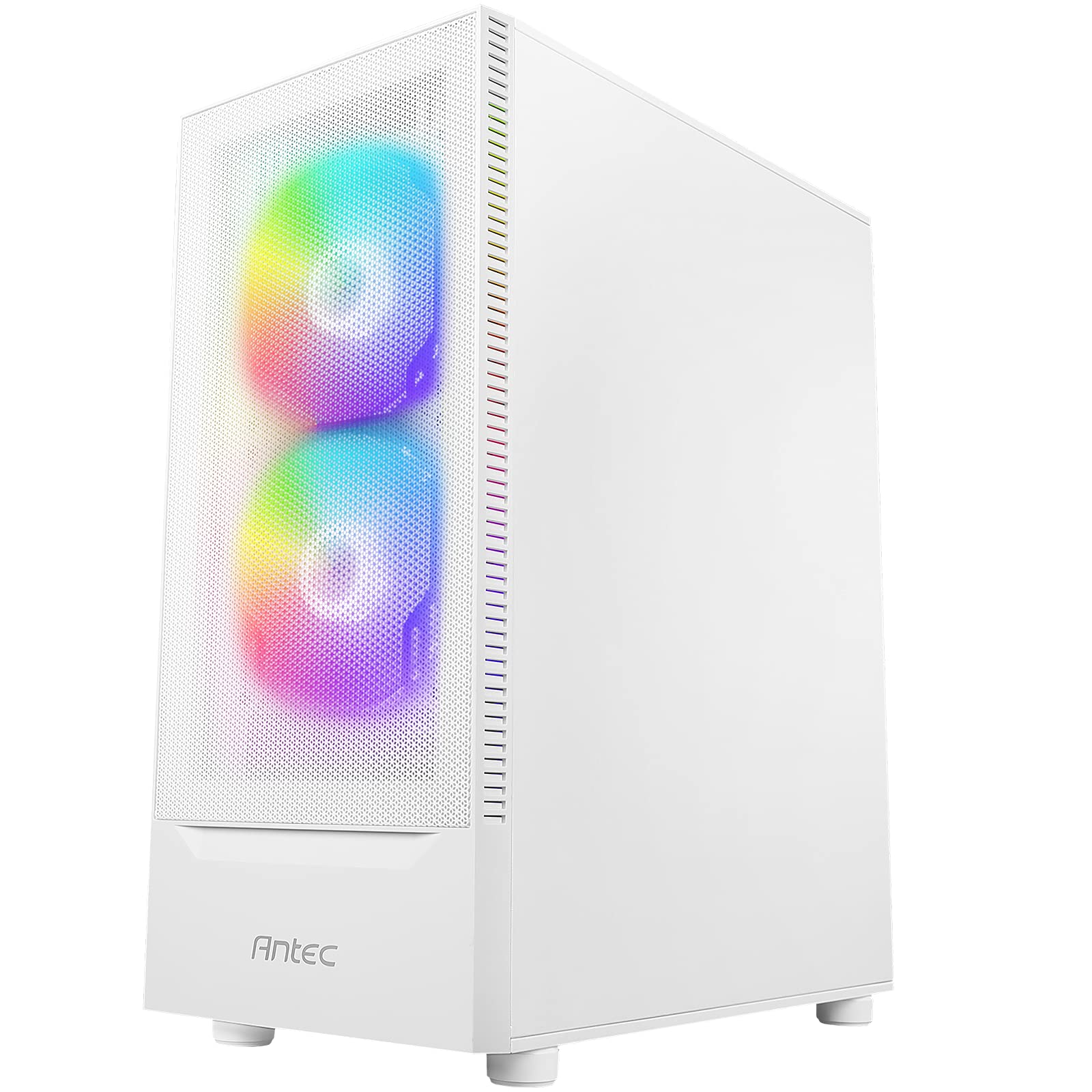 Antec NX410 ATX Mid-Tower Case, Tempered Glass Side Panel, Full Side View, Pre-Installed 2 x 140mm in Front & 1 x 120 mm ARGB Fans in Rear (White) (9734088000)